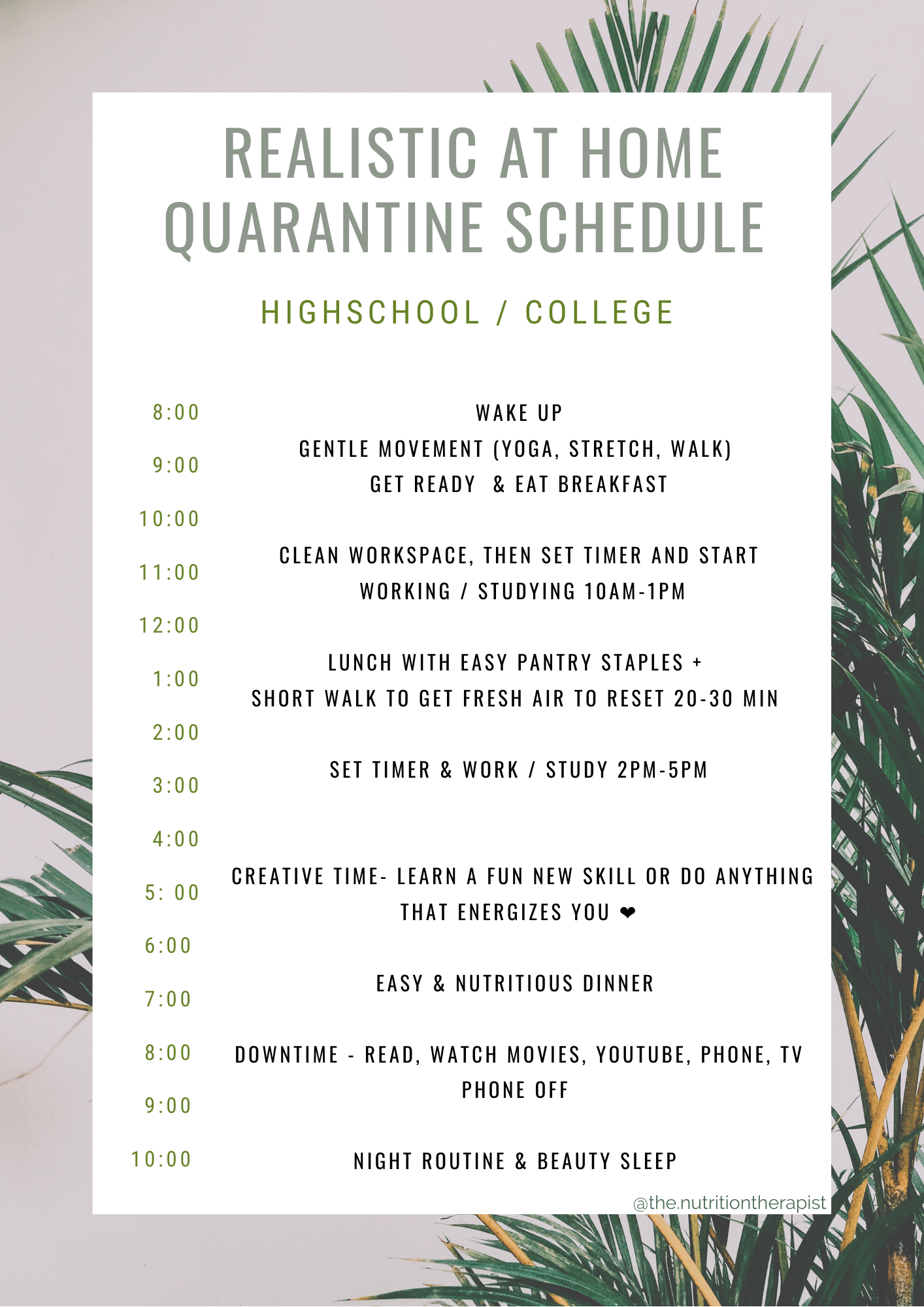 Realistic at home quarantine schedule